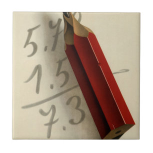 Math Equation with Red Pencil, Vintage Business Tile
