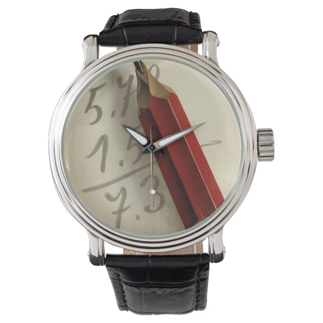 Math Equation with Red Pencil, Vintage Business Watch (Front)
