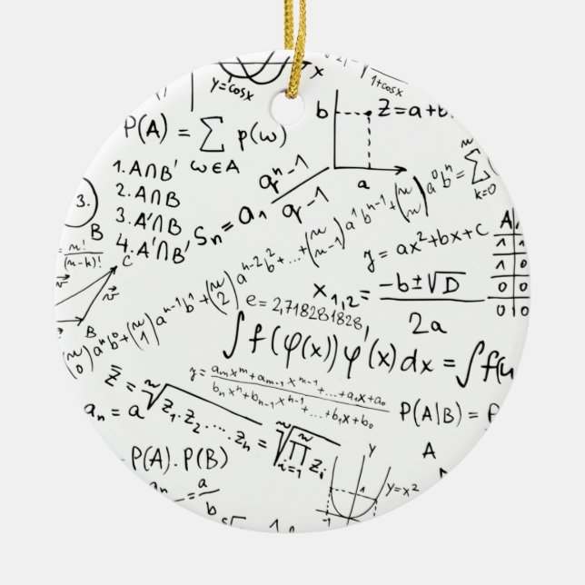 Math Geek, Mathematics Problem Solving Pattern Ceramic Tree Decoration (Front)