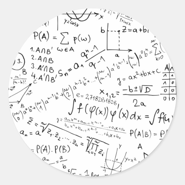 Math Geek, Mathematics Problem Solving Pattern Classic Round Sticker (Front)