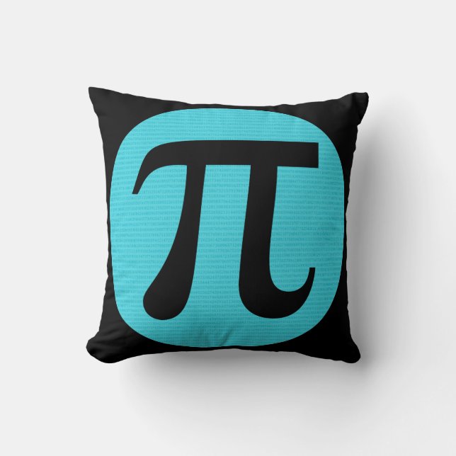 Math geek Pi symbol, blue on black Cushion (Front)