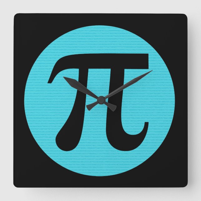 Math geek Pi symbol, blue on black Square Wall Clock (Front)