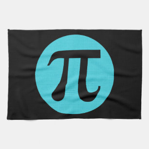Math geek Pi symbol, blue on black Tea Towel