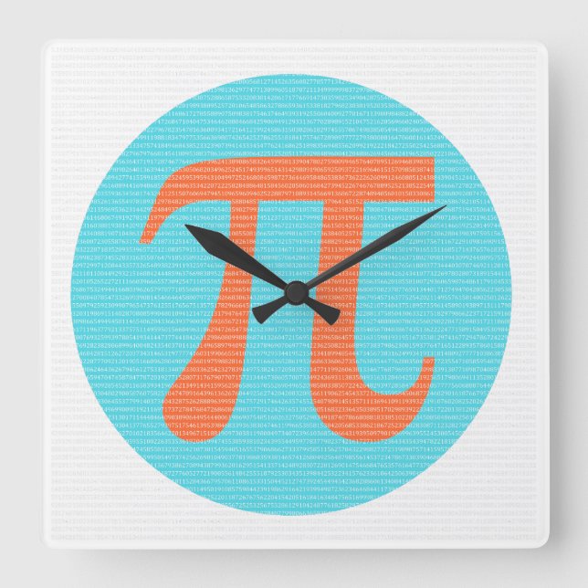 Math geek Pi symbol, orange and blue Square Wall Clock (Front)