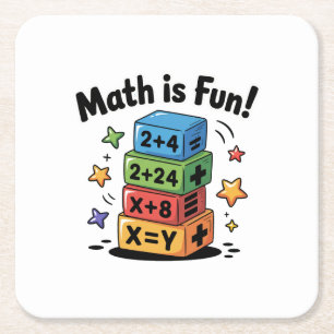 Math is fun stickers square paper coaster