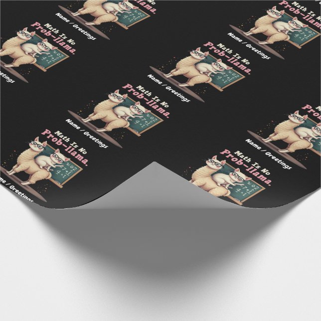 Math Is No Prob-llama Fun & Cute Math Inspiration Wrapping Paper (Corner)