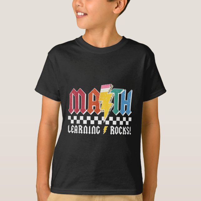 Math Learning Rocks Abcd Teacher Rock &amp; Roll B T-Shirt (Front)
