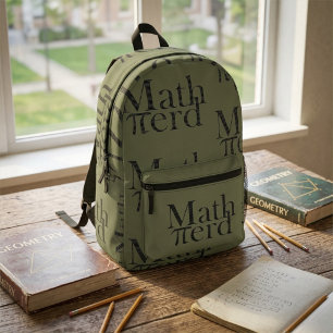 Math Nerd π pi Symbol Numbers, Teacher, Army Green Printed Backpack