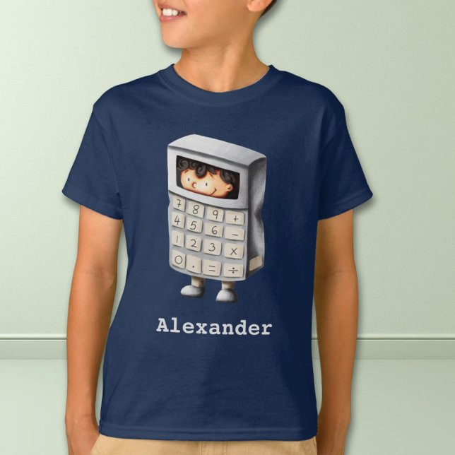 Math nerd blue calculator boy illustrated T-Shirt (Creator Uploaded)