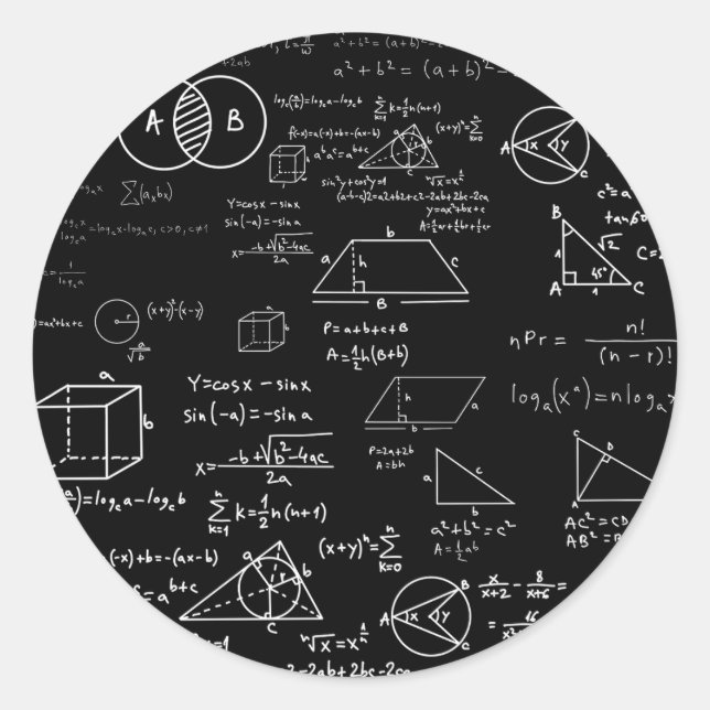 math pattern science school sketch drawing geek ma classic round sticker (Front)