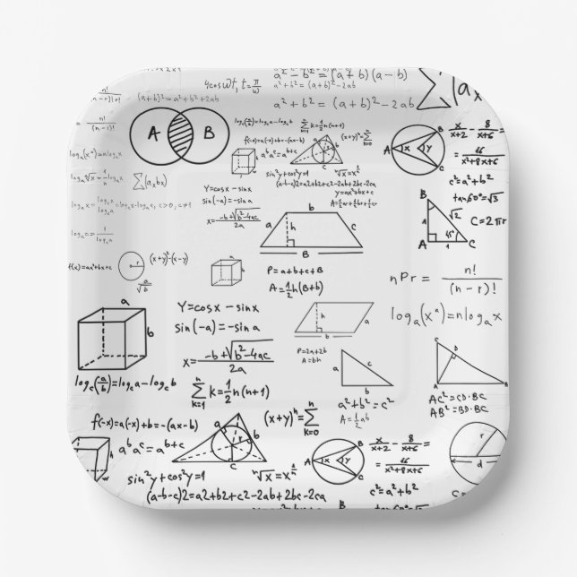 math pattern science school sketch drawing geek ma paper plate (Front)