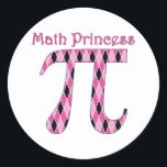 Math Princess Pink and Black.png Classic Round Sticker<br><div class="desc">Super cute,  unique pi,  pi day and math themed gifts.</div>