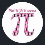 Math Princess Pink and Black.png Classic Round Sticker<br><div class="desc">Super cute,  unique pi,  pi day and math themed gifts.</div>
