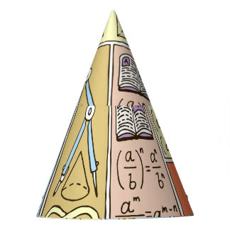 Math science, colourful vintage banners. party hat