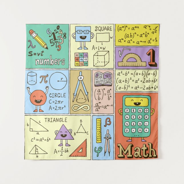 Math science, colourful vintage banners. tapestry (Front)