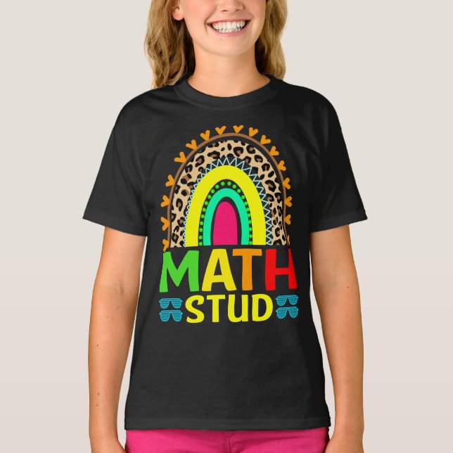 Math Stud Rainbow Leopard Back To School T-Shirt (Front)