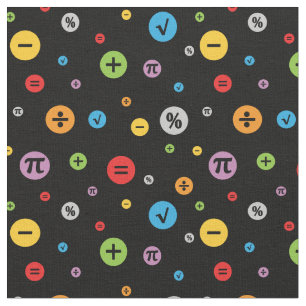 Math Symbols in Colorful Circles Pattern on Black Fabric