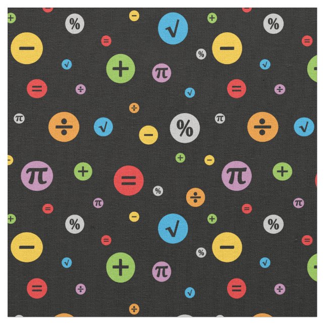 Math Symbols in Colorful Circles Pattern on Black Fabric (Close Up)