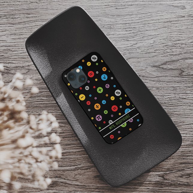 Math Symbols in Colourful Circles Pattern on Black Case-Mate iPhone Case (Creator Uploaded)