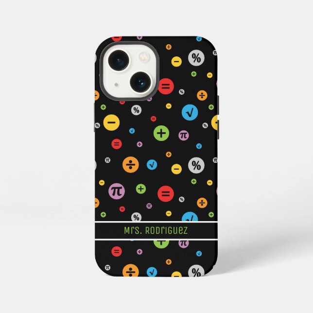 Math Symbols in Colourful Circles Pattern on Black iPhone Case (Back)