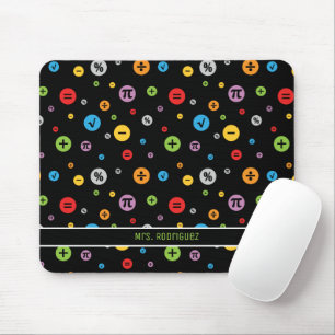 Math Symbols in Colourful Circles Pattern on Black Mouse Mat