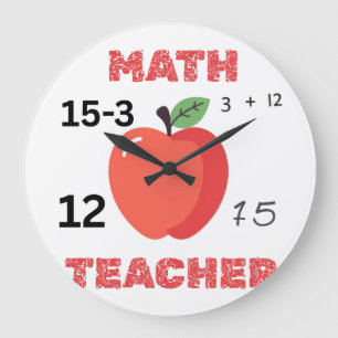 Math teacher apple design funny math teacher shirt large clock