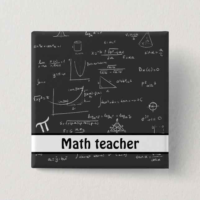 Math teacher black handwritten math equations 15 cm square badge (Front)