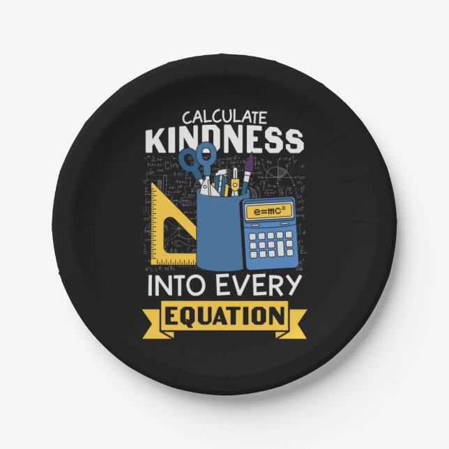 Math Teacher Calculate Kindness Paper Plate (Front)