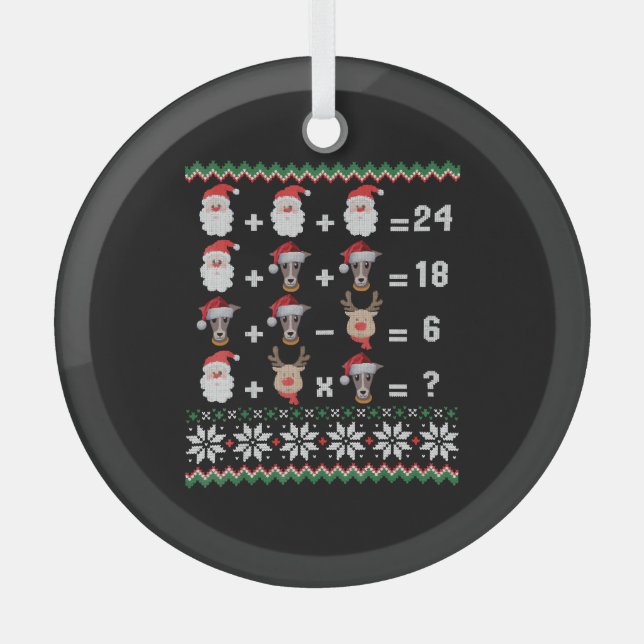 Math Teacher Christmas GREYHOUND Glass Tree Decoration (Front)