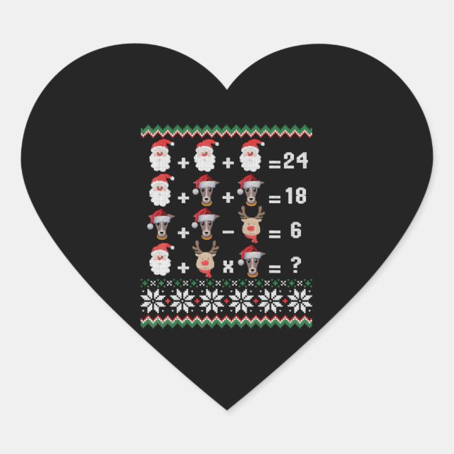 Math Teacher Christmas GREYHOUND Heart Sticker (Front)