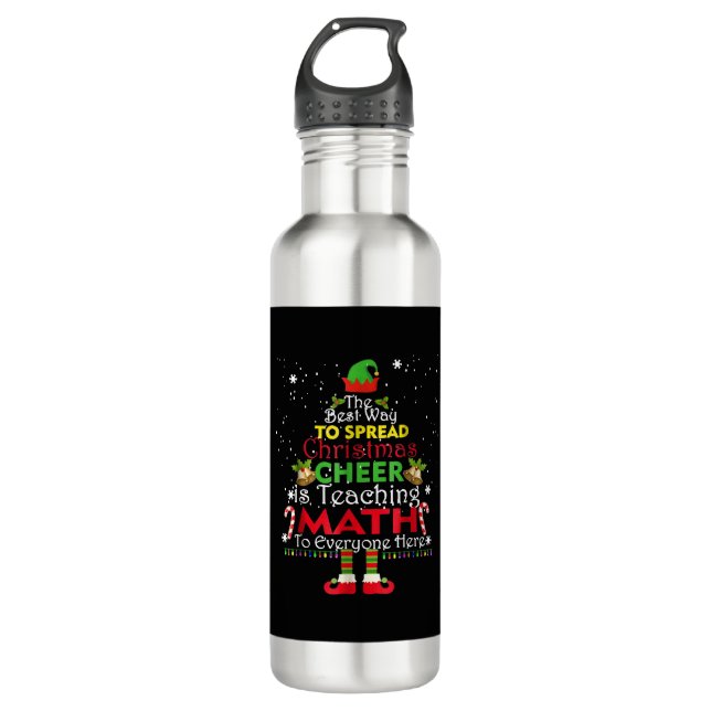 Math Teacher Christmas Shirt Elf Christmas Cheer 710 Ml Water Bottle (Front)
