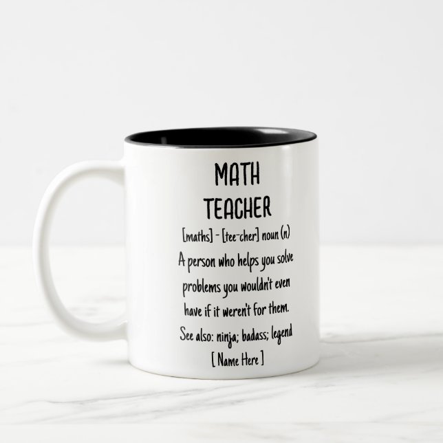 Math Teacher Definition Funny Custom Gift Two-Tone Coffee Mug (Left)
