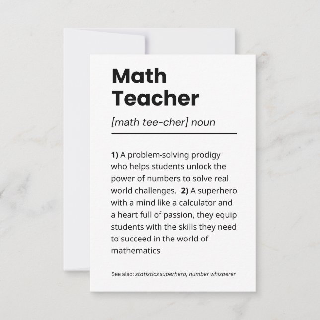 Math Teacher Definition, Math Teacher Appreciation Thank You Card (Front)