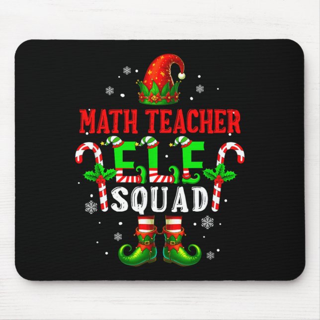 Math teacher elf squad xmas elf hat shoes funny mouse mat (Front)