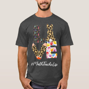 Math Teacher Love Pencil Easter Day Bunny Leopard T-Shirt