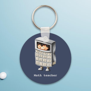 Math teacher navy blue calculator boy key ring