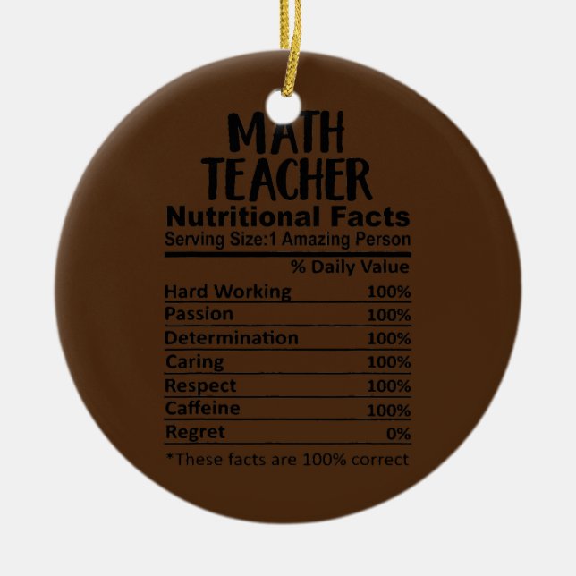 Math Teacher Nutrition Facts Funny  Ceramic Tree Decoration (Front)