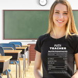 Math Teacher Nutrition Facts Funny T-Shirt<br><div class="desc">Introducing our "Math Teacher Nutrition Facts Funny T-Shirt" – the perfect apparel to celebrate the amazing educators who nurture the youngest minds with love, patience, and endless enthusiasm. This T-shirt is not just a piece of clothing; it's a playful tribute to the superheroes in the classroom, our Math teachers. Makes...</div>