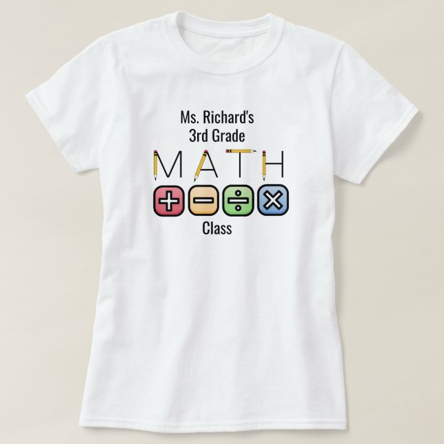 Math Teacher |  Personalised Arithmetic Symbols T-Shirt (Design Front)