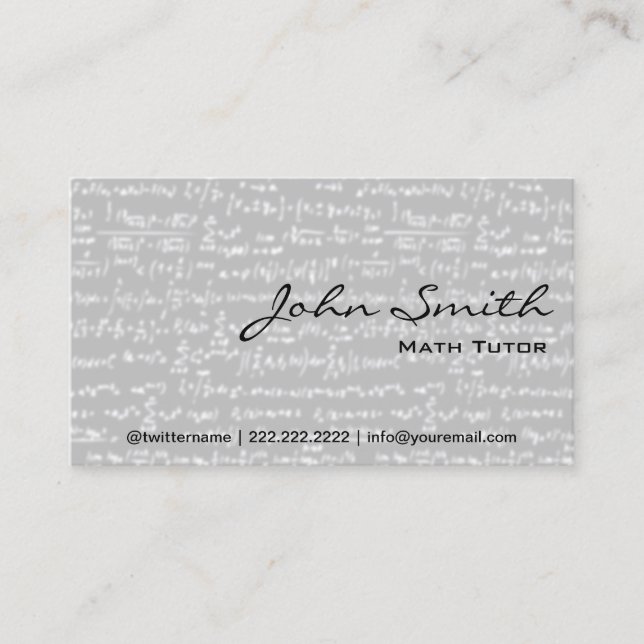 Math Tutor Light Grey Math Formulas Business Card (Front)