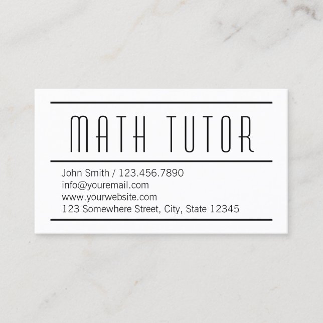 Math Tutor Minimalist Business Card (Front)