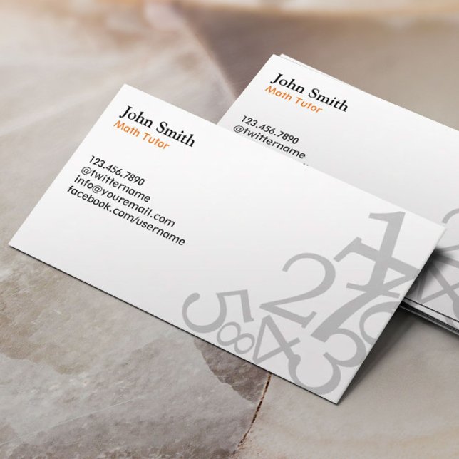 Math Tutor Simple Numbers Teacher Plain Business Card (Creator Uploaded)