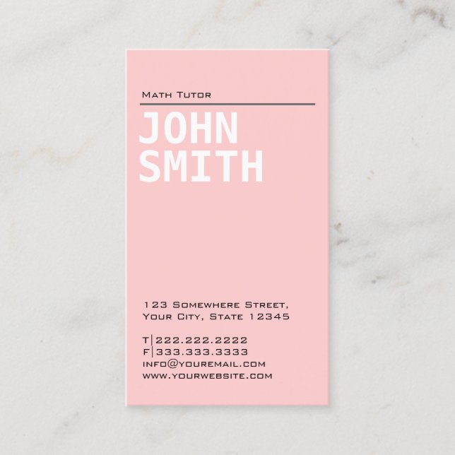 Math Tutor Teacher Elegant Pink Plain Business Card (Front)