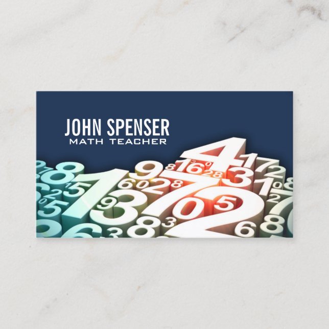 Math Tutor White Number Design Blue Business Card (Front)