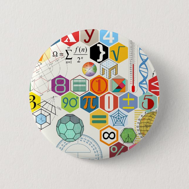 Math (white) 6 cm round badge (Front)