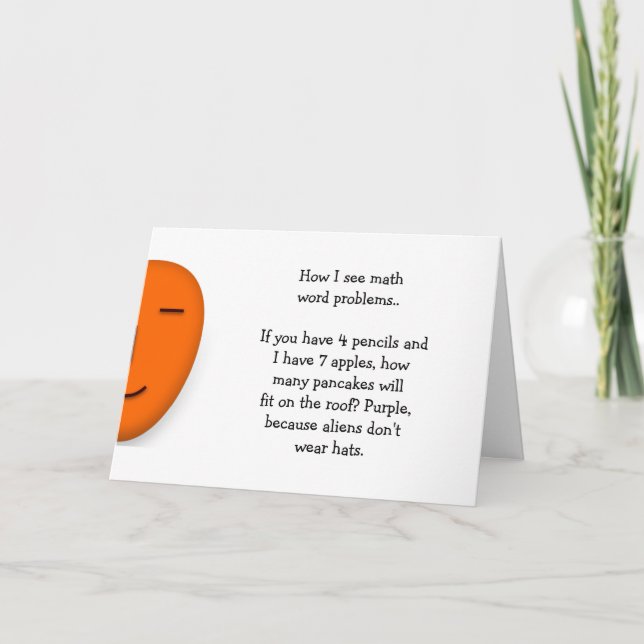 Math Word Problems Funny Math Joke Teacher Humour Card (Front)