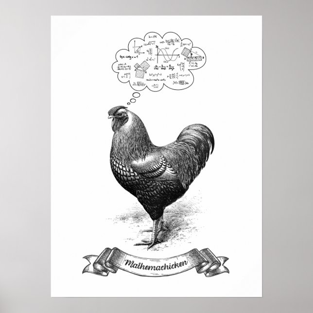 Mathemachicken Funny Math Chicken Pun Joke Poster (Front)