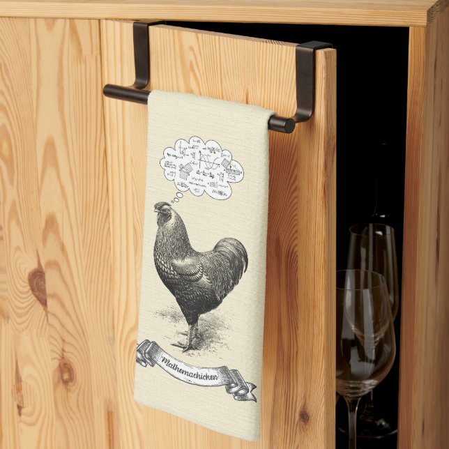 Mathemachicken Funny Math Chicken Pun Joke Tea Towel (Thirds Fold)
