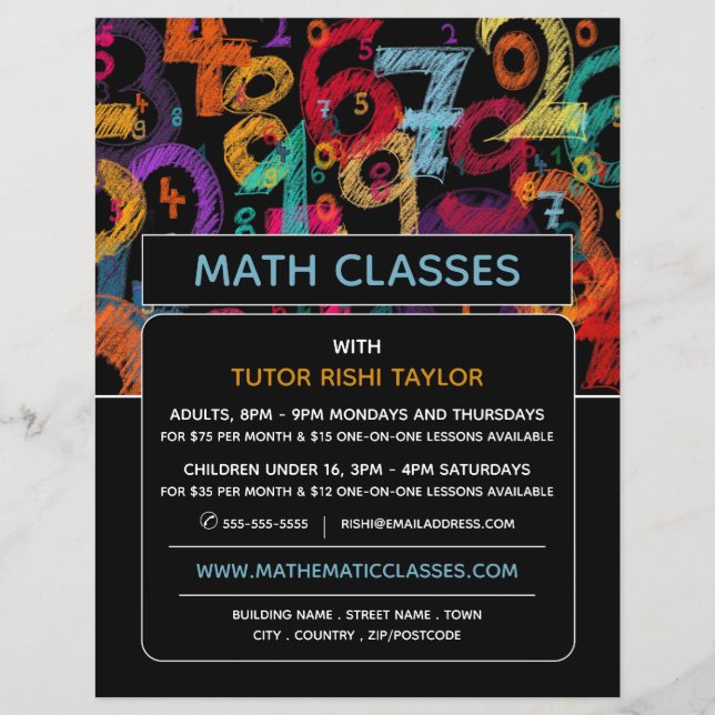 Mathematic Number Design, Math Classes Advertising Flyer (Front)