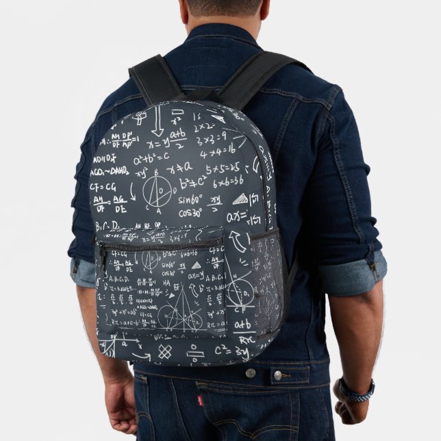 Mathematical Geometric, Formula Pattern, black Printed Backpack (Insitu (Model))